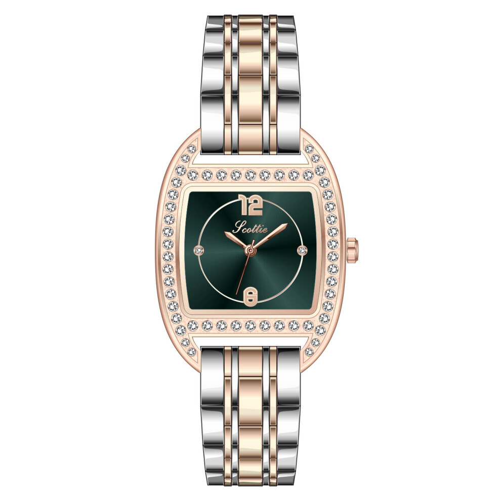 Light ladies retro small square watch with diamond movement waterproof durable leather steel belt ladies watch-image-OPC-PBTCQQB-NEW