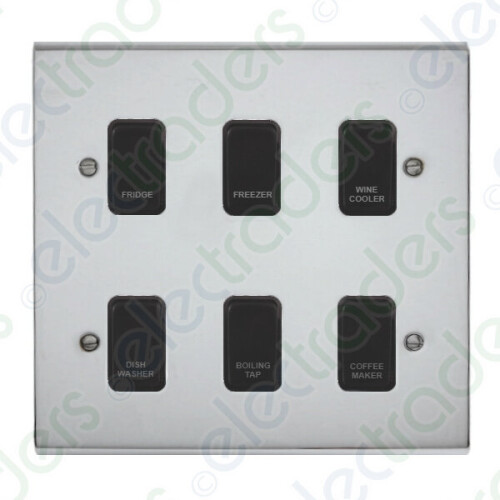 Deta Kitchen Grid Switch Polished Chrome / Black Switches - 6 Gang