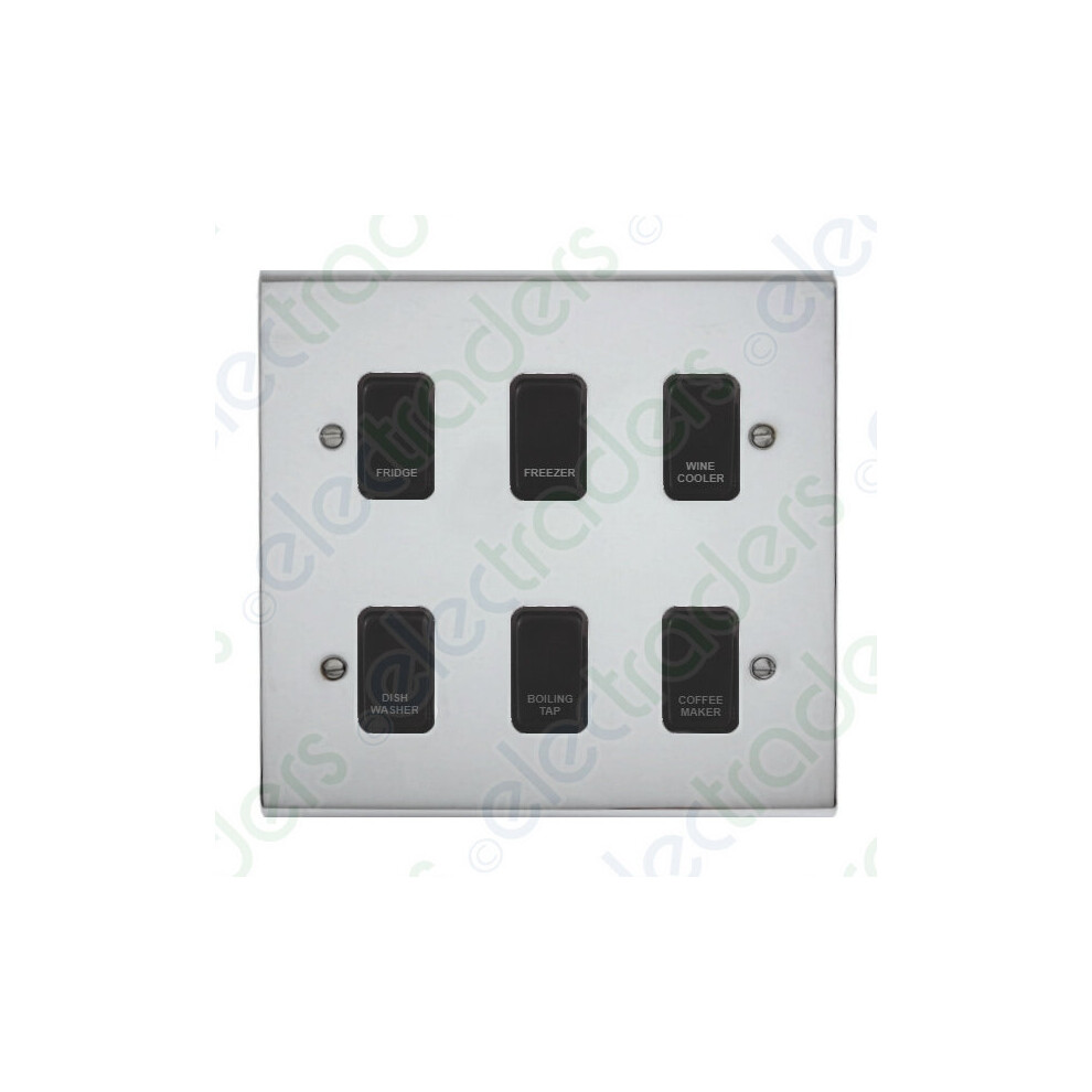 Deta Kitchen Grid Switch Polished Chrome / Black Switches - 6 Gang