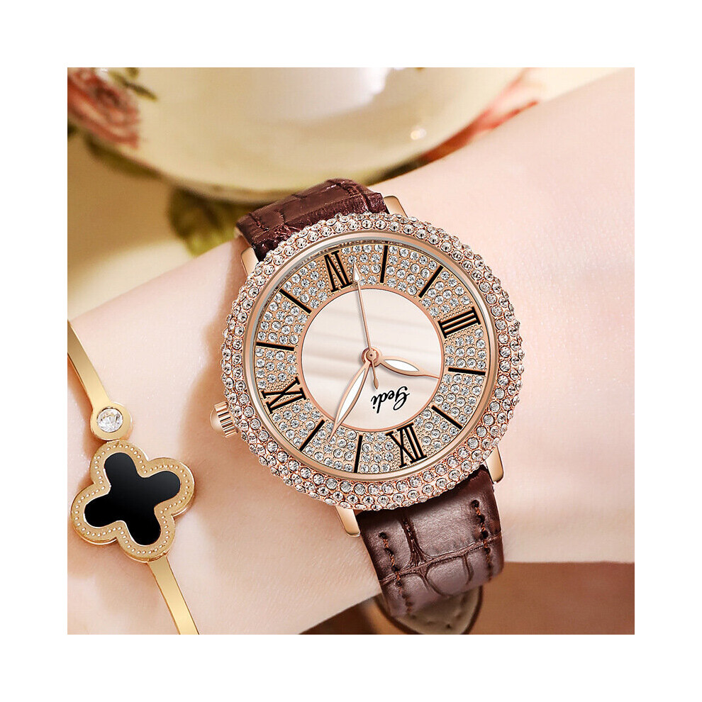 Top GEDI Women Watches Leather Rhinestone Casual Business Dress Quartz Ladies Watch Waterproof Clock-image-OPC-PBTCRPJ-NEW