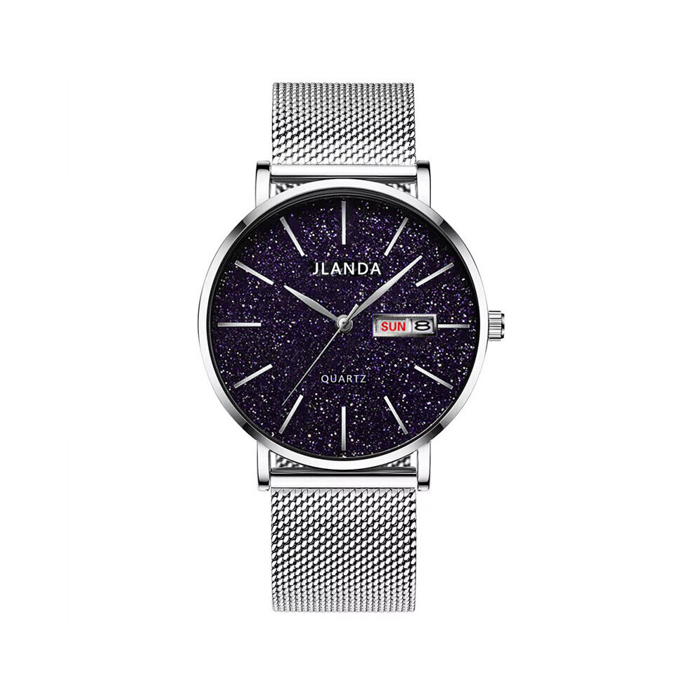 Hot Jinfengda Men's Mesh Watch Starry Sky Quartz Watch Waterproof Double Calendar Male Student Table-image-OPC-PBTCSX7-NEW