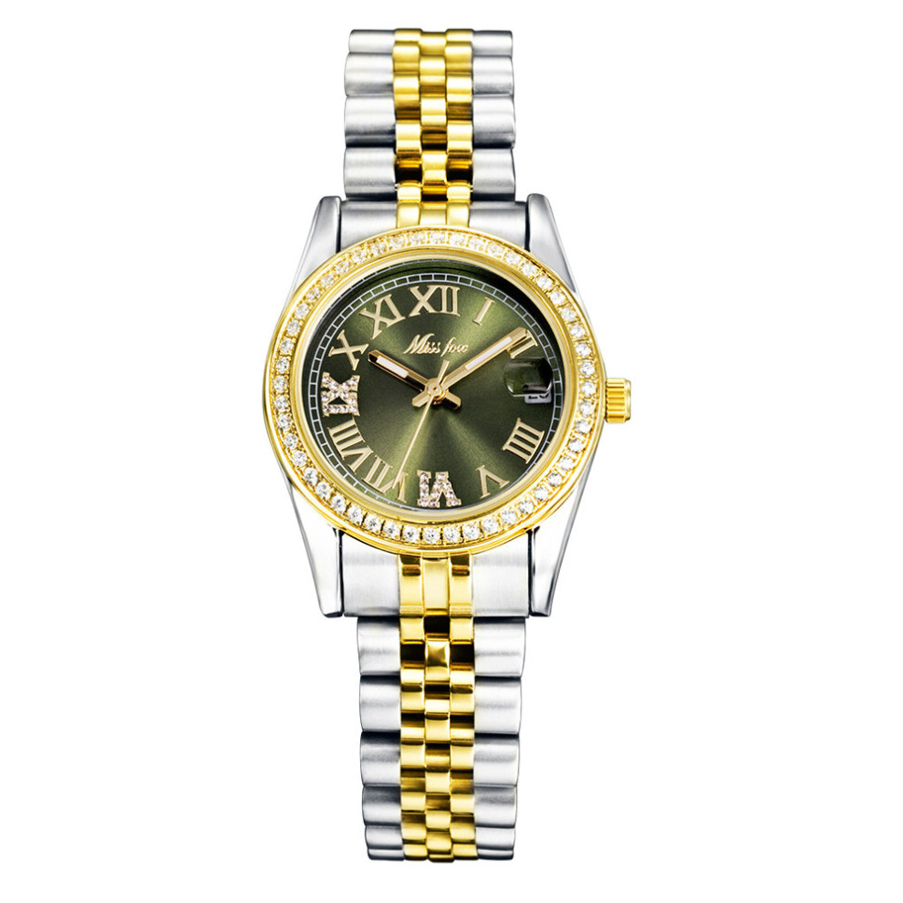 Women Watches Ladies Quartz Watch Green Dial Bling Crystal Women Watch Silver Stainless Steel Female Clock-image-OPC-PBTCSZN-NEW