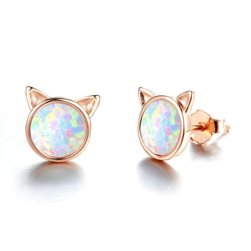 925 Sterling Silver Earrings Women's Stud Earrings Opal Earrings Cat Ear Jewelry Earrings for Women Girls