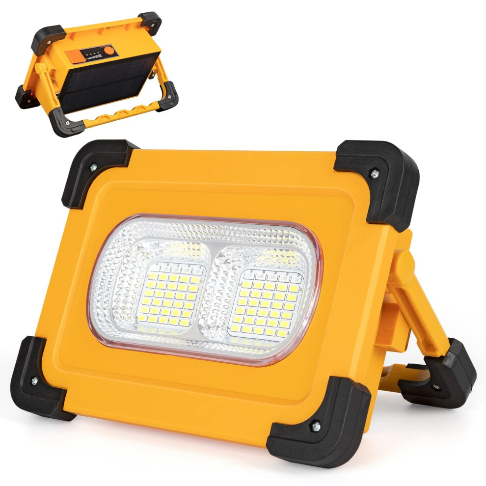 80W Rechargeable Led Flood Light, 4 Modes 180 Adjustable Portable Solar Work Light, Construction Site Led Floodlight For Camping, Emergency