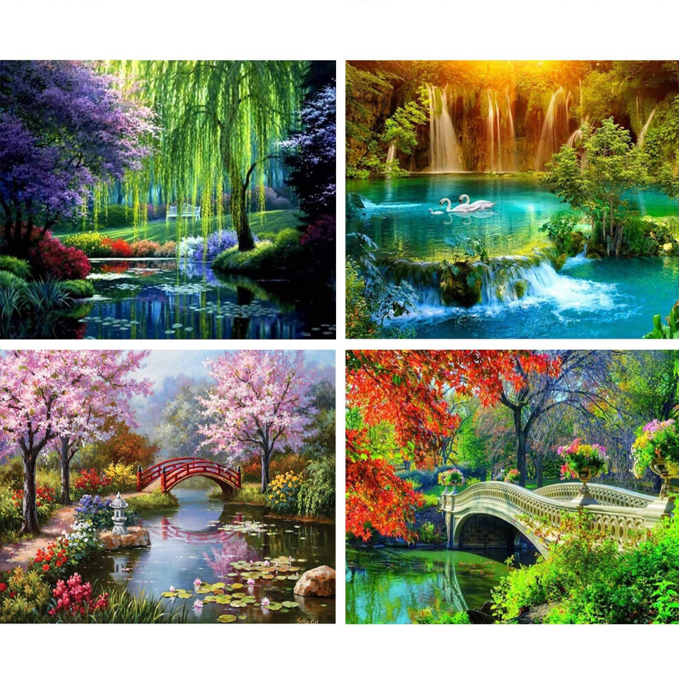 5D Diy Diamond Painting Large Pictures, Full Drill For Adults And Children, 4 Pack, Home Wall Decoration-No Frame