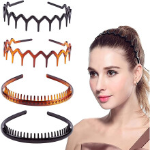 4 Pcs Plastic Tooth Hair Comb Headband, Comfort Wavy Toothed Hairband, Hard Headbands for Women Men Girls, 4 Styles
