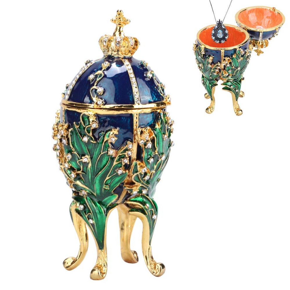 Hand Painted Enameled Faberge Egg Painted Coral Vines Metal Jewelry Box For Necklace Bracelet Trinket Home Desktop Decor Gifts