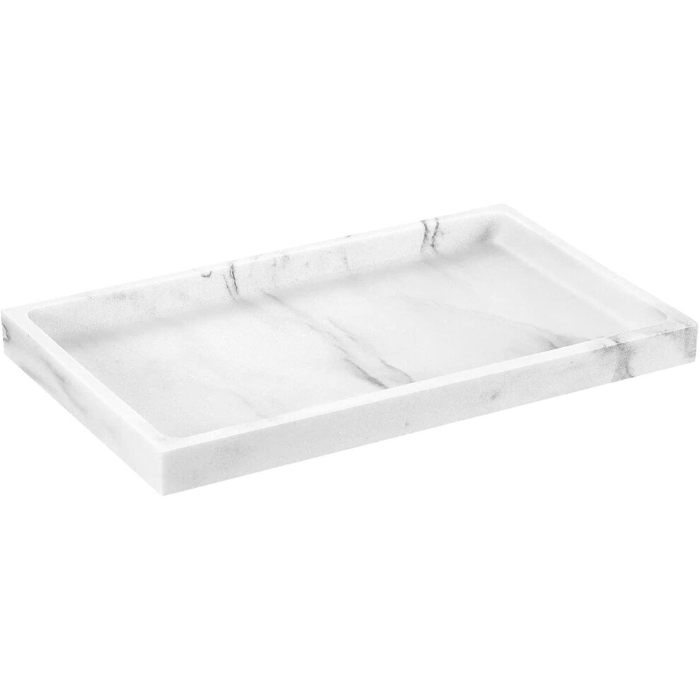 Bathroom Tray, Resin Dressing Table Tray Organizer Decorative Rectangle Jewelry Tray Marble White