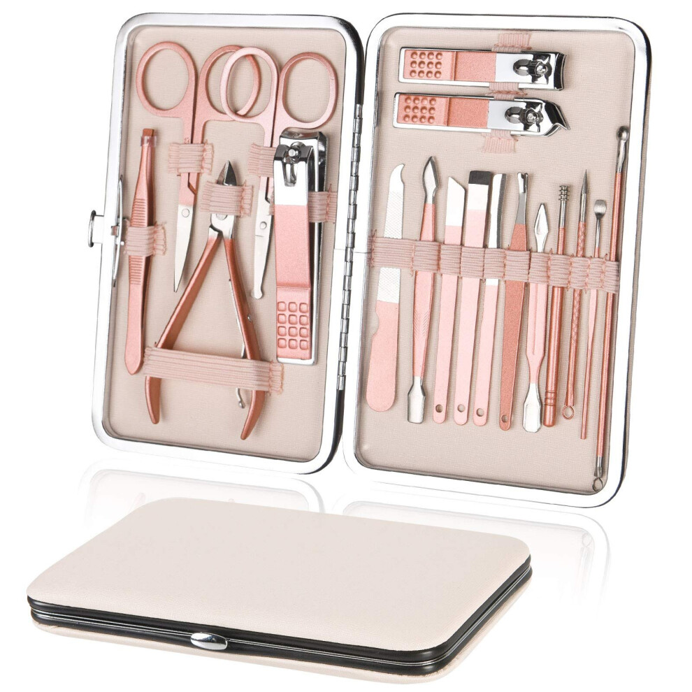 18 Piece Manicure Pedicure Set, Professional Travel Beauty Nail Care Kit For Home(Rose Gold)