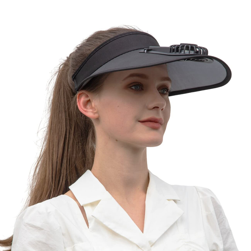 Sun Visor Hats with Fan-Three Temp Settings-Large Area Sun Protection,Visors for Women/Men/Kids,Adjustable Elastic Buckle