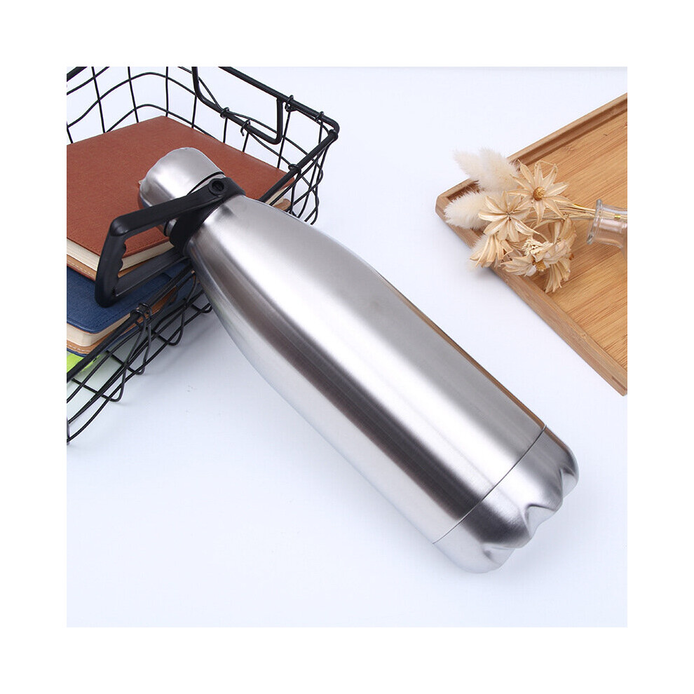 Stainless Steel Water Bottle, Leak Proof Insulated Water Bottle, Bpa Free - Insulated Carbonated Bottle For Sports, Camping (1000Ml Silver)