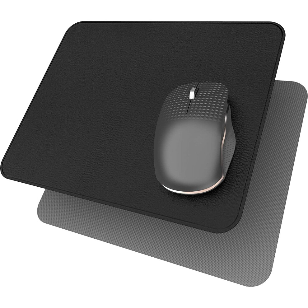 Hard Mouse Mat, Ultra Thin Mouse Pad with Non-Slip Rubber Base & Smooth Leather Surface (Black, 19 x 23cm)