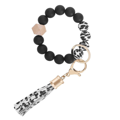 Bracelet Keychain Wristlet, Silicone Bead Key Ring Bracelet for Women