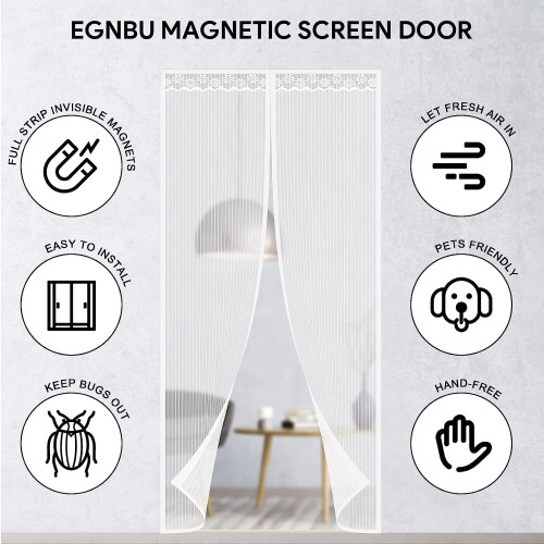 Mosquito Net For Doors 90 X 210 Cm, Mesh Mosquito Net With Magic Adhesive Tape (White) 2