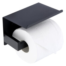 Toilet Paper Holder With Shelf, Matte Black Sus 304 Stainless Steel Toilet Paper Holder Self Adhesive Or Wall Mounted, Black