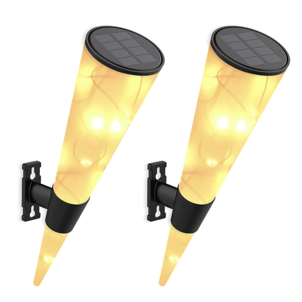 2 Sets Solar Lamp Outdoor Waterproof Wireless Wall Sconce Decoration Warm White Light Garden