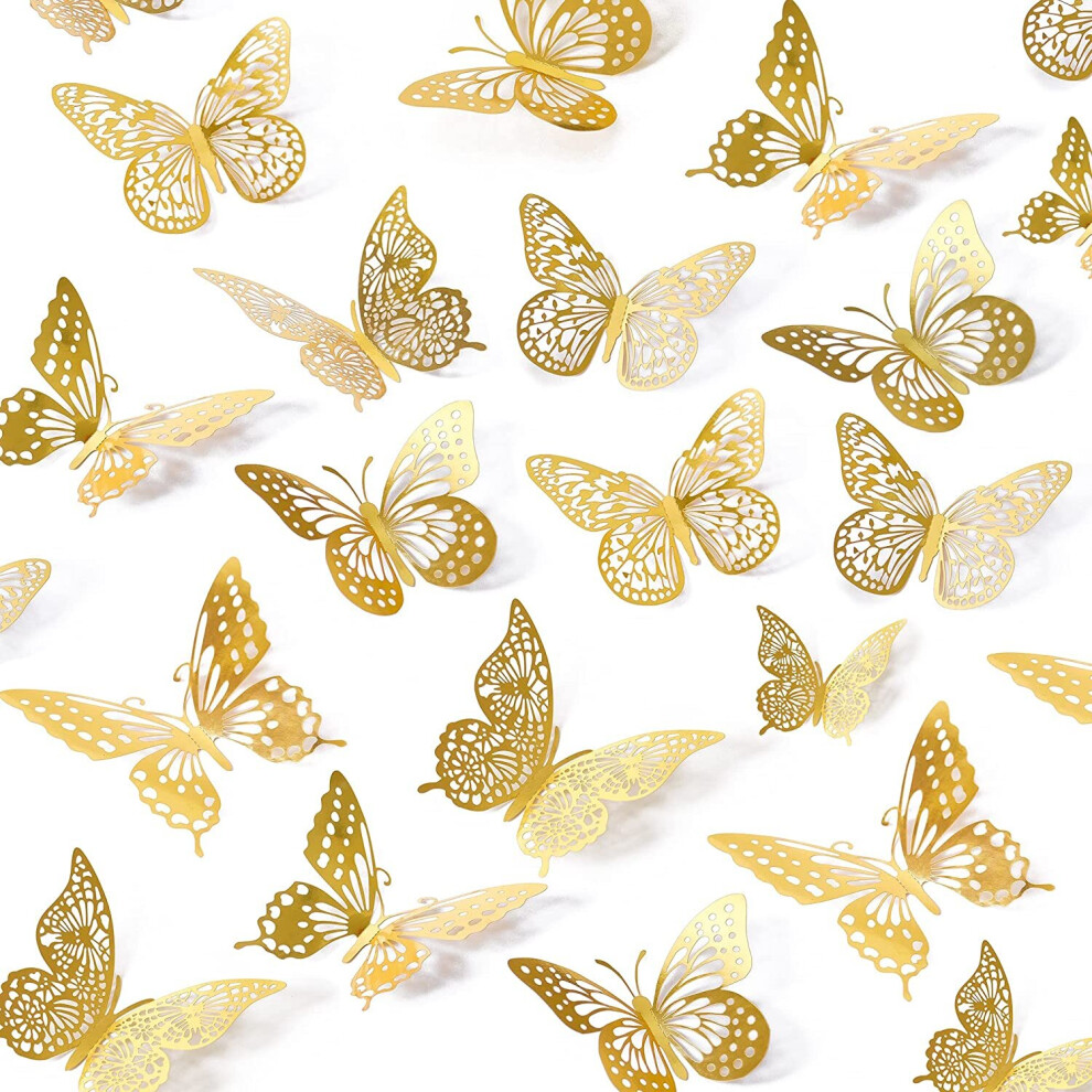 3D Butterfly Wall Decor 48pcs, Gold Butterfly