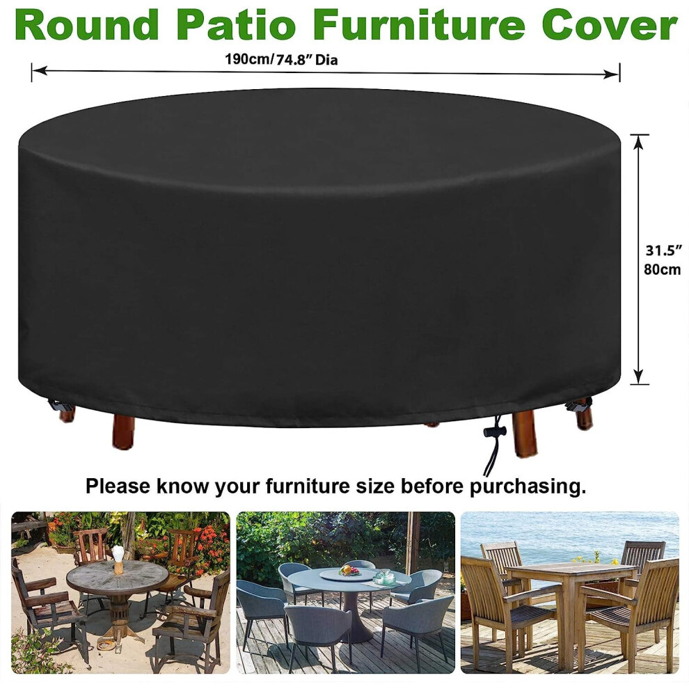 Garden Table Cover Round Garden Table Cover Waterproof Anti-Uv Oxford Heavy Duty Protective Cover Garden 188X84Cm