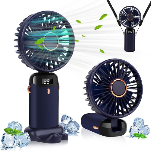 Portable Handheld Fan with Digital Display (Blue) 1