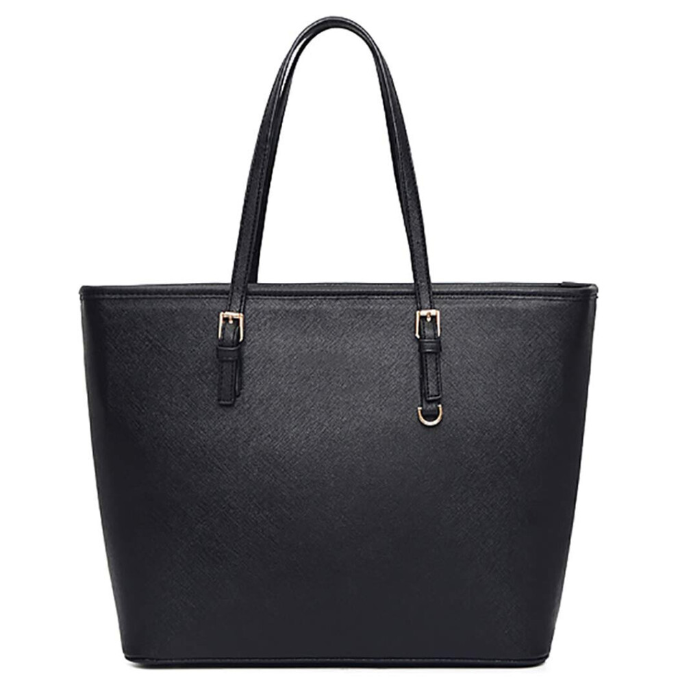 Faux Leather Shoulder Bag For Women, Elegant Handbags Bags With Adjustable Desigual Shopper Zip Compartment (Black)