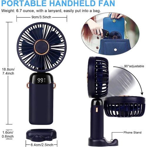 Portable Handheld Fan with Digital Display (Blue) 2