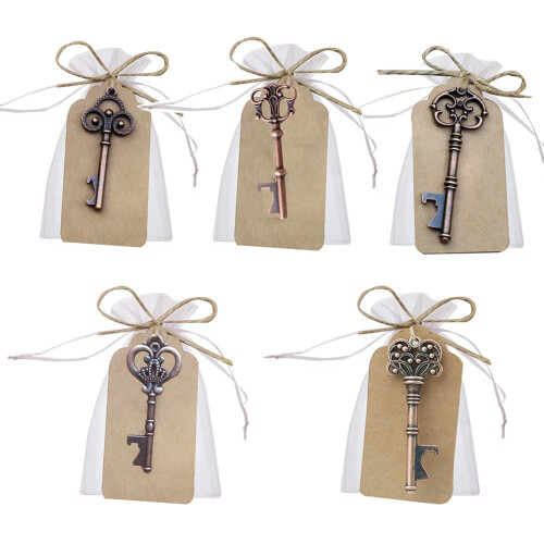 50 Vintage Style Key Bottle Opener With Greeting Bag For Wedding Favours 5 Different Styles