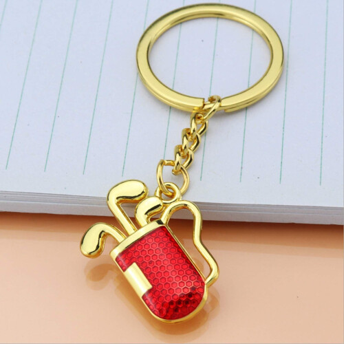 New Golf Tube Keychain 2D Simulation Golf Club Key Ring Golf Gift (Red-Gold)