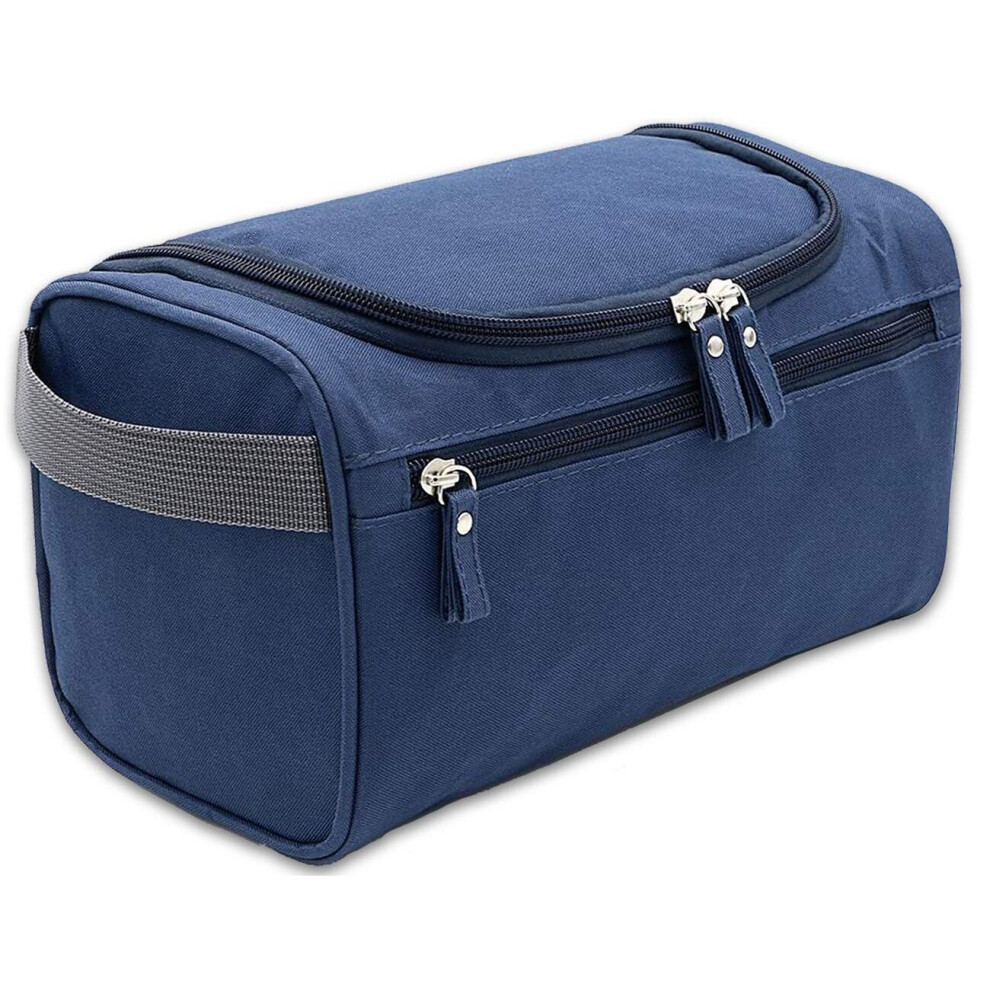 Men'S Toiletry Bag, Waterproof Canvas Toiletry Bag Portable Cosmetic Bag Shaving Set Storage Box With A Hook - Blue 25 * 13 * 14Cm