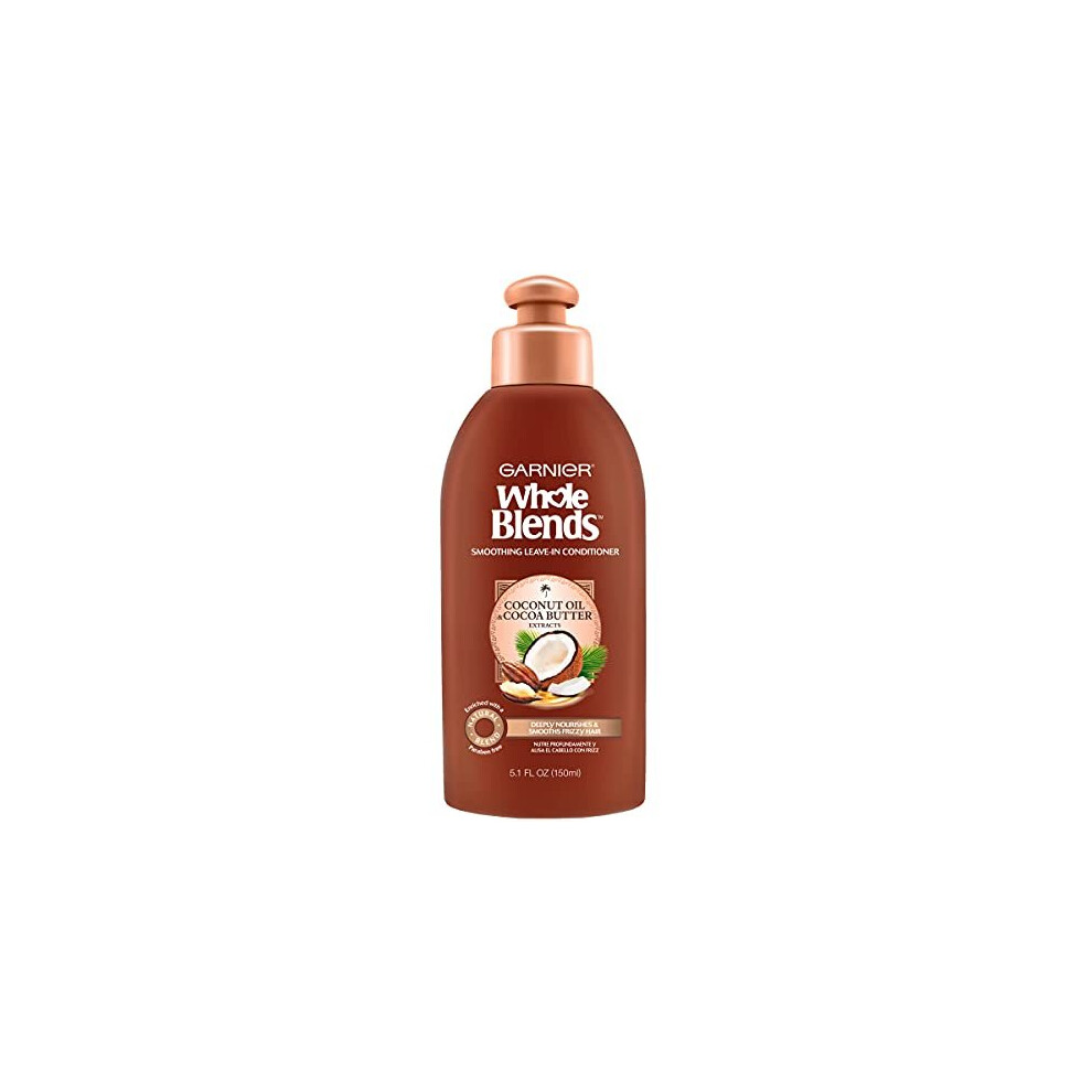 Garnier Whole Blends Sustainably Sourced Coconut Oil and Cocoa Butter Leave in Conditioner Treatment to Smooth and Control Frizzy Hair, 5.1 Fl Oz
