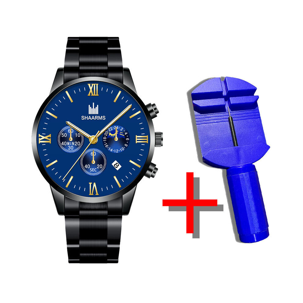 Alloy Strap Men's Watches Scale Waterproof Quartz Watch for Men's Analog Three-eye Calendar Male Watch-image-OPC-PBTDM6F-NEW