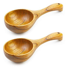 Billiomeam 2 Pack Scoop de cuisine en bois Louche polyvalente grande cuillere d'eau en bois massif servant a la cuillere a soupe pour cuisiner de