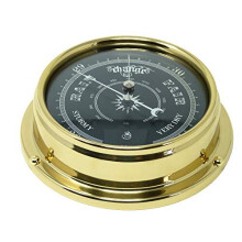 Tabic Prestige Traditional Brass Barometer With Jet Black Dial, Heavy Brass Case (1/2kg). Handmade In England