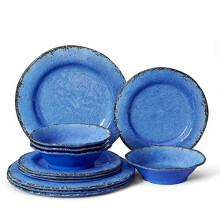 LEHAHA 12 Piece Melamine Dinnerware Set BPA Free Farmhouse Outdoor Dishes Set for 4, A Light Weight and Unbreakable Rustic Plate Bowl Set for Patio,