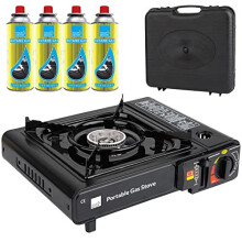 Taylor & Brown Black Portable Camping Stove with Cary Case & 4 Butane Gas | EN417 Compliant Premium Camping Stove Gas Portable | with Automatic