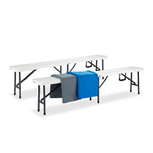 Relaxdays Beer Bench Set of 2, Folding Garden Bench, Plastic, Lightweight, Buffet, HWD: 42x180x25cm, White
