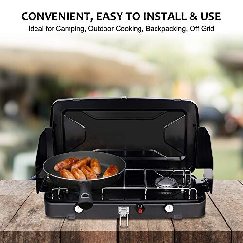 CAMPLUX JK8620 Portable 2 Burners Camping Stove, Outdoor Foldable Camp