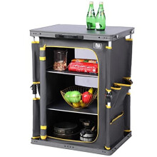 Timber Ridge Camping Cupboard Pop Up Folding Camping Storage Unit Outdoor Camping Kitchen Unit 3 Shelf Aluminum Frame Lightweight Portable for Garden