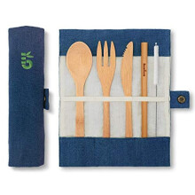 Bamboo Cutlery Set | Camping Essentials | Knife, Fork, Spoon and Straw| Camping Cutlery Set | Eco Travel Cutlery Set with Pouch | Camping Utensils Set
