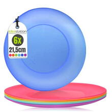 idea-station NEO plastic plates 6 pieces, 21.5 cm, colorful, reusable, shatterproof, round, stackable, hard, platter, parties, party, dinner,