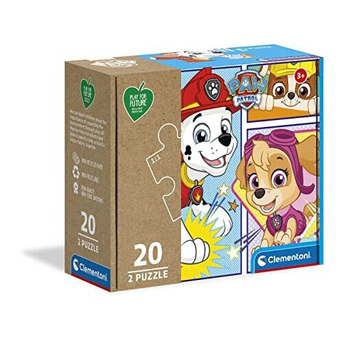 Clementoni Clementoni 24782 Paw Patrol Play for Future 2 x 20 Pieces-Jigsaw Kids Age 3-100% Recycled Materials-Made in Italy, Cartoon Puzzles, Multicoloured