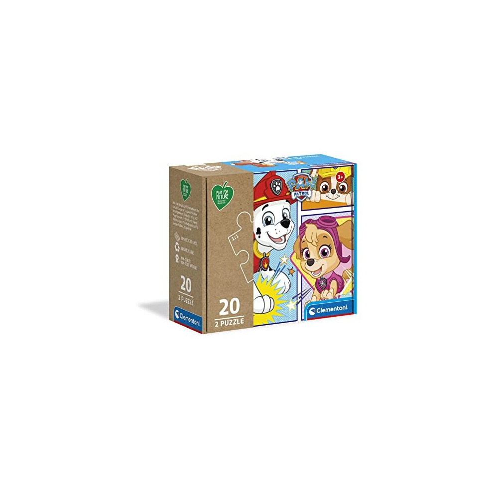 Clementoni 24782 Paw Patrol Play for Future 2 x 20 Pieces-Jigsaw Kids Age 3-100% Recycled Materials-Made in Italy, Cartoon Puzzles, Multicoloured