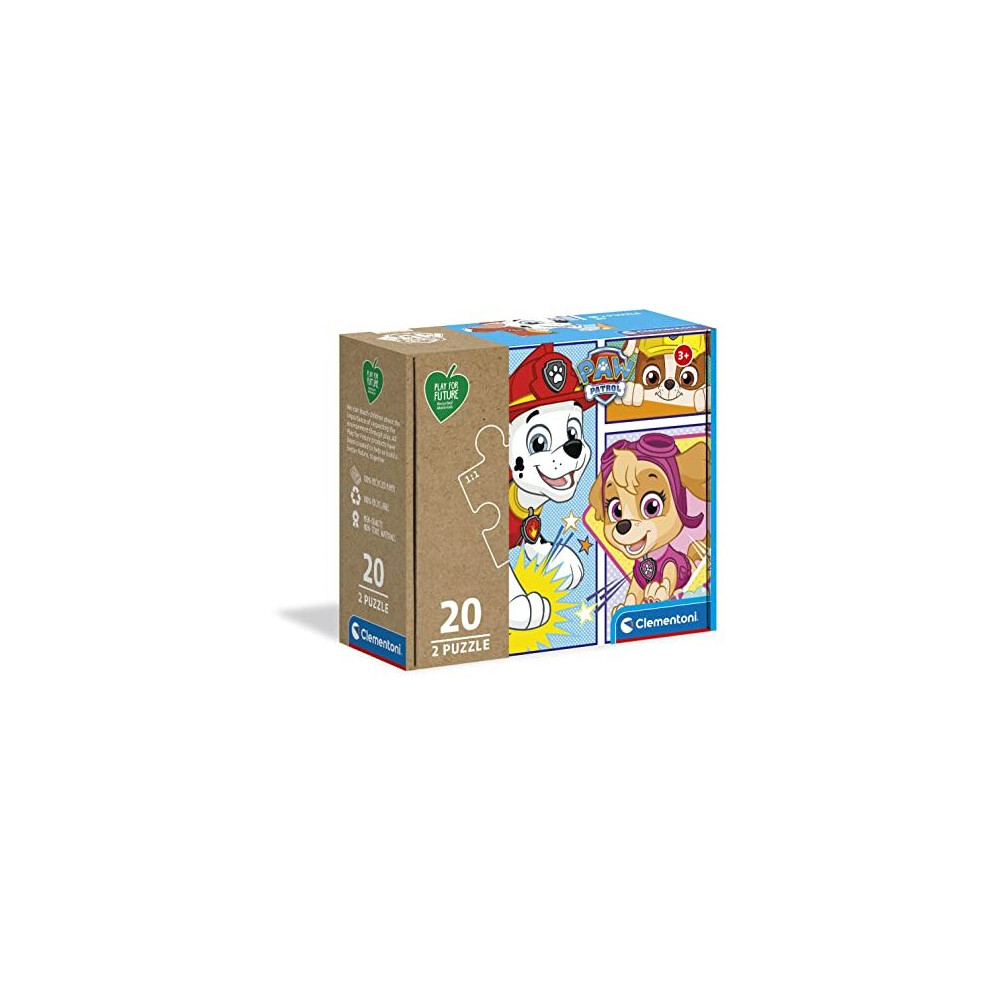 Clementoni 24782 Paw Patrol Play For Future 2 X 20 Pieces-Jigsaw Kids Age 3-100% Recycled Materials-Made In Italy, Cartoon Puzzles, Multicoloured