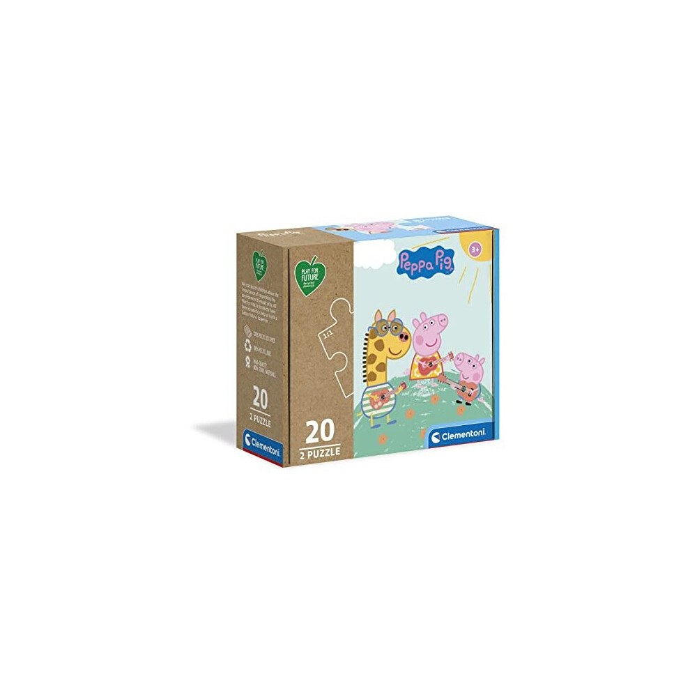 Clementoni 24783 Peppa Pig Play for Future 2 x 20 Pieces-Jigsaw Kids Age 3-100% Recycled Materials-Made in Italy, Cartoon Puzzles, Multicoloured