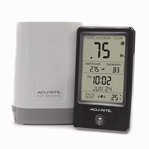 AcuRite 02446M Pluviometro Wireless con Display Digitale Interno, Nero