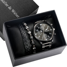 Retro Gift Sets for Men Men's Watches Bead Adjustable Bracelet Set for Boyfriend Husband