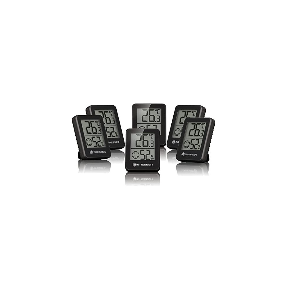 Bresser Temeo Hygro Indicator Thermometer Hygrometer Set Of 6 For Standing Or Wall Mounting With Room Climate Indicator Black