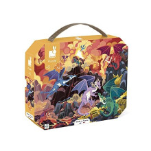 Janod - 54-Piece ?Land of the Dragons? Children?s Puzzle - Educational Game - Motor Skills & Concentration - Suitcase-Shaped Box w/ Handle - Made in