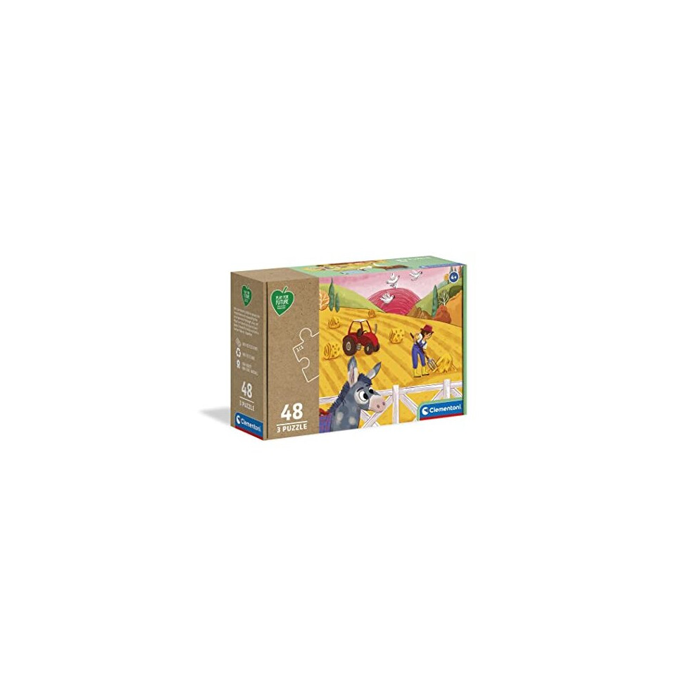 Clementoni 25268 Play for Future-Animals-3 x 48 Pieces-Jigsaw Kids Age 4-100% Recycled Materials-Made in Italy, Cartoon Puzzles, Multicoloured