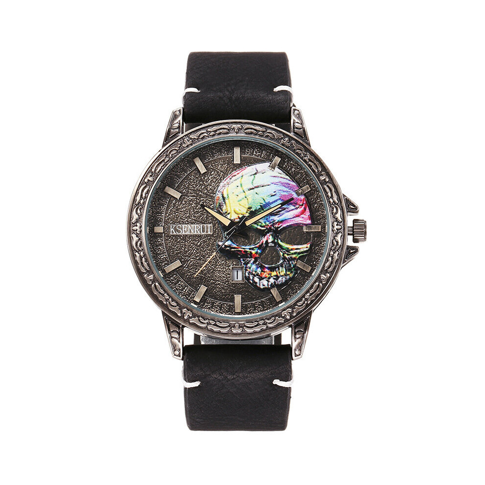 reloj hombre Men Bronze Stainless Steel Dial Watch Quartz WristWatch Retro Skull Watches Leather Strap Men's Clock montre homme-image-OPC-PBTFY2T-NEW