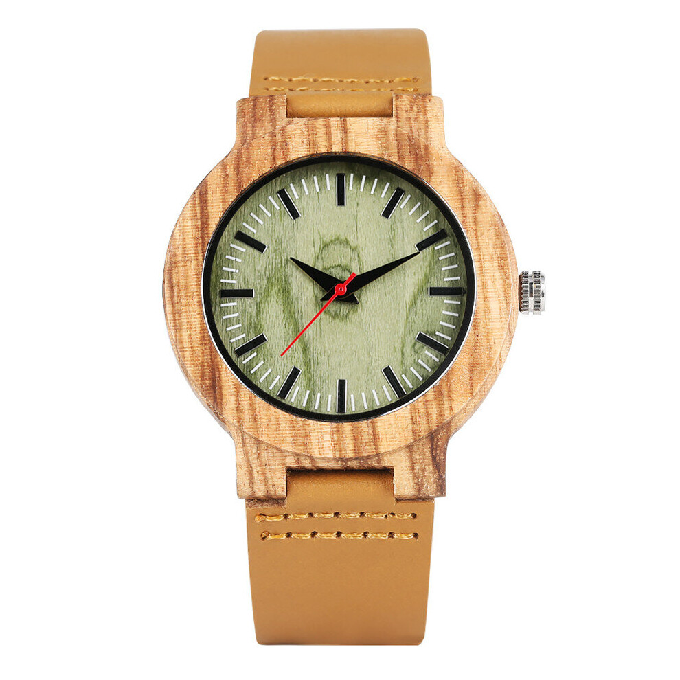 Green Round Dial Wood Watch Quartz Movement Men's Leather Wristwatch Natural Wooden Clock Male reloj-image-OPC-PBTG5PK-NEW